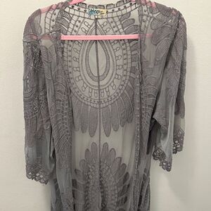 Rebellion Gray Lace Kimono Top